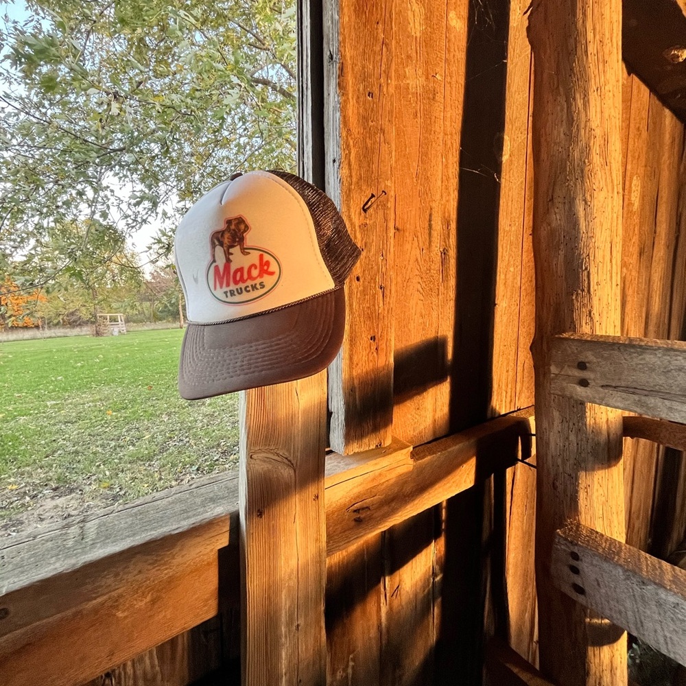 Brown and white “Mack” trucker hat